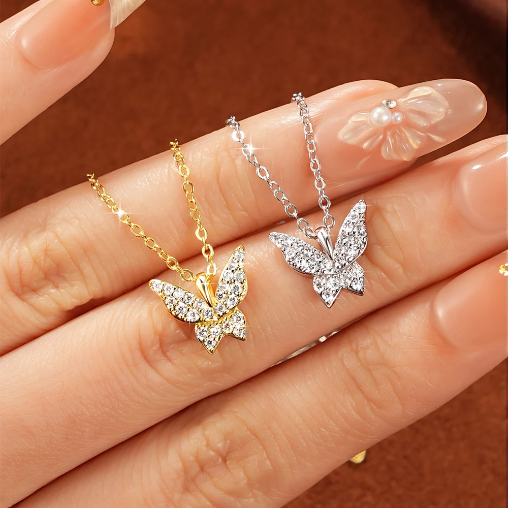 Anziw 1,5 mm D Farbe VVS1 Moissanit-Diamant-Halskette Damenschmuck 14K Gold gefüllte Schmetterlings-Charm-Halskette Feiner Schmuck Geschenk – Detail 3