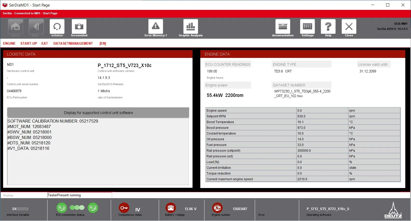 Serdia2010 v14.1.9.3 (2023) Deutz SerDia 2010 6 Level [2023] Class 4 License Update to 2099 For Deutz ECU Read Write EMR4 EMR3