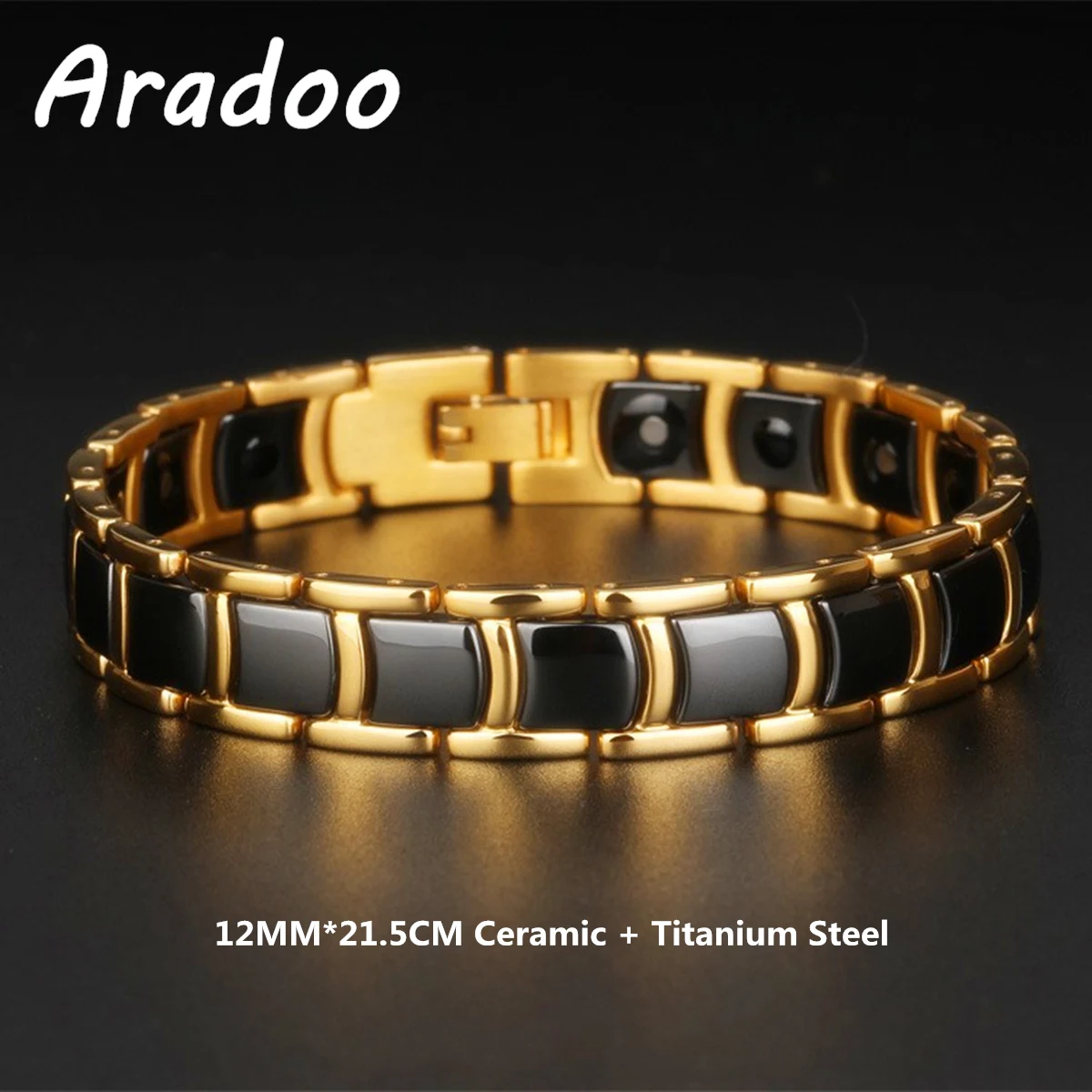 ARADOO Ceramic Titanium Steel Bracelet Men\'s Hematite Magnetic Therapy Stainless Steel Link Bracelet