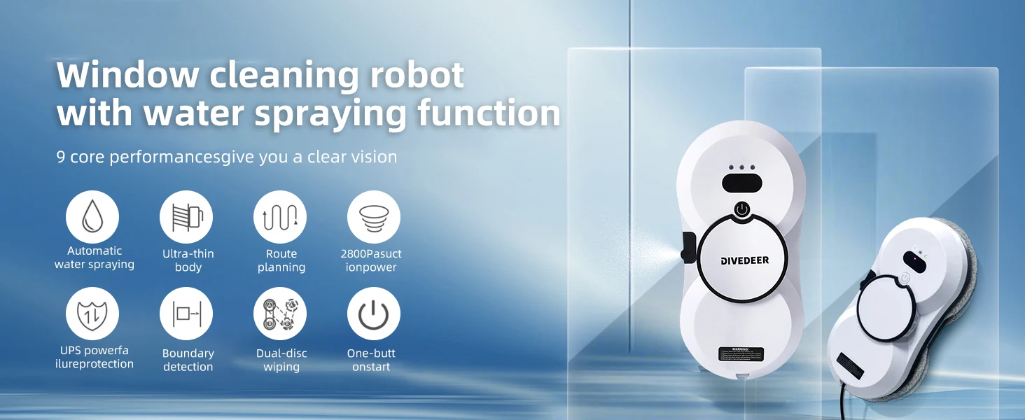 DIVEDEER Fensterputzroboter, bürstenloser Motor, großes Saugspray, elektrischer Anti-Fall-Staubsauger mit Fernbedienung – Detail 1