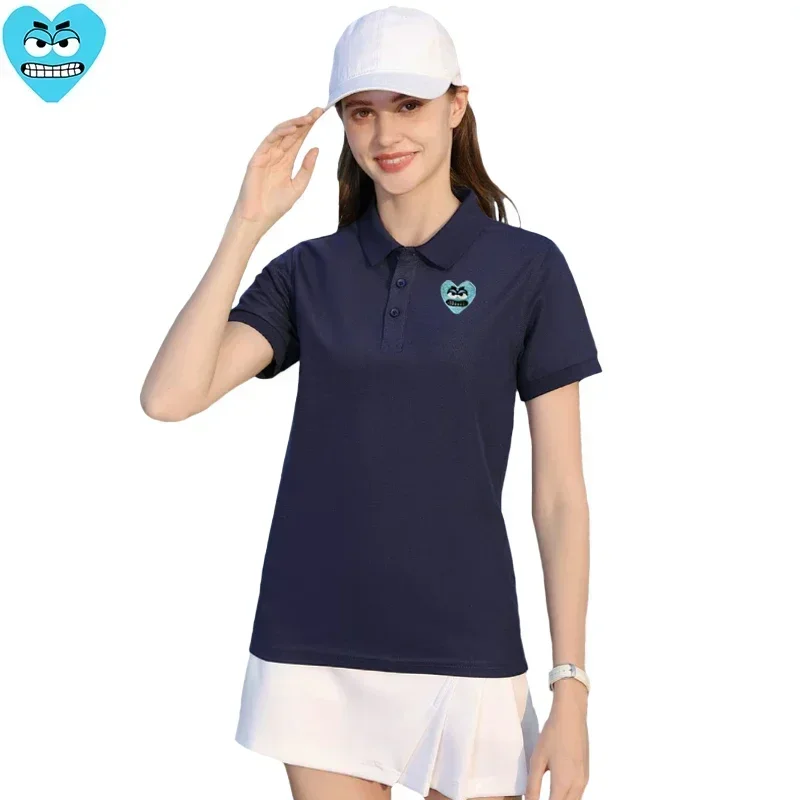 Break Egg Women POLO Shirt Cotton Cartoon Cute Snag Heart Embroidery Short Sleeve Straight Lady Summer Solid POLO Shirt