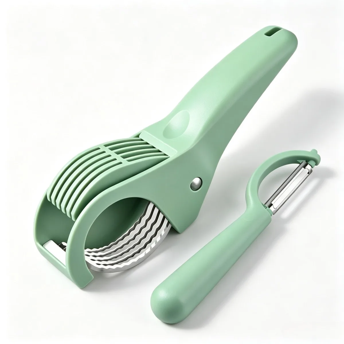 Green Multi Functional Stainless Steel Vegetable Slicer Fruit Cutter Salad Kitchen Tools Accessories for Home Daily Cooking