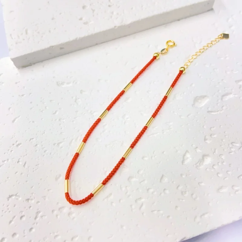 Real 18k Golden Red string bracelet for Woman Fine Jewelry Luxury High-quality Trendy Festival High Bracelet