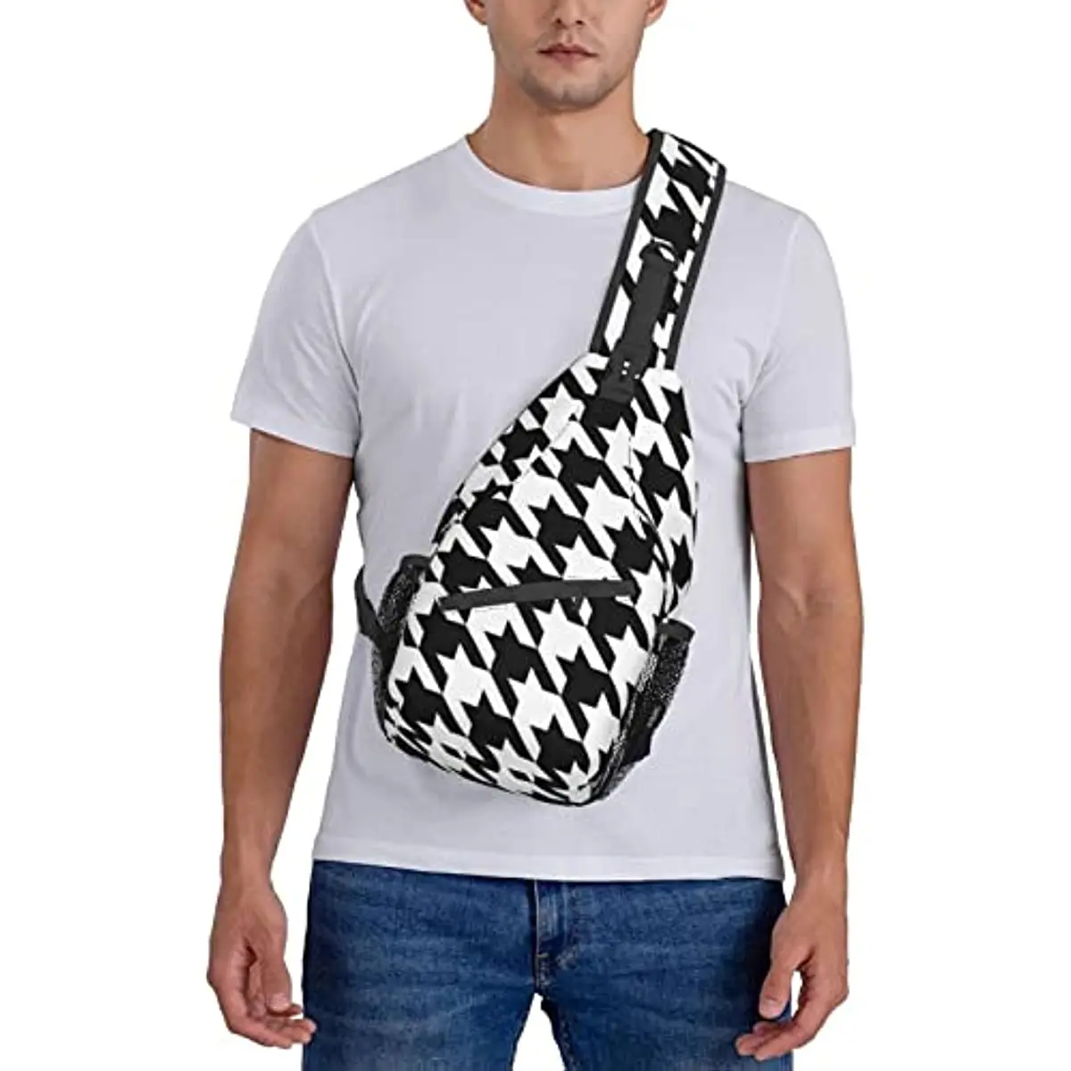 Houndstooth Style Cross Chest Bag Sling Chest Bags for Men Womens Shoulder Bags Crossbody for Travel Casual Polyester