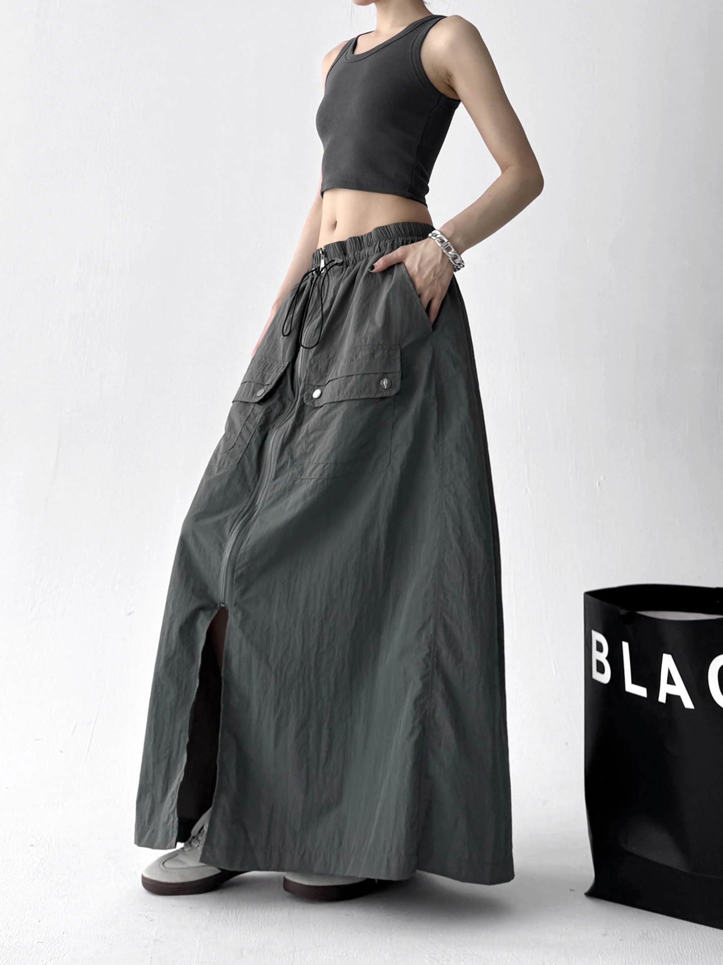 Summer 2025 Women's High Waist A-Line Workwear Skirt Qui Dry Spicy Girl Casual Slimming Long Skirt Polyester Cotton Blend