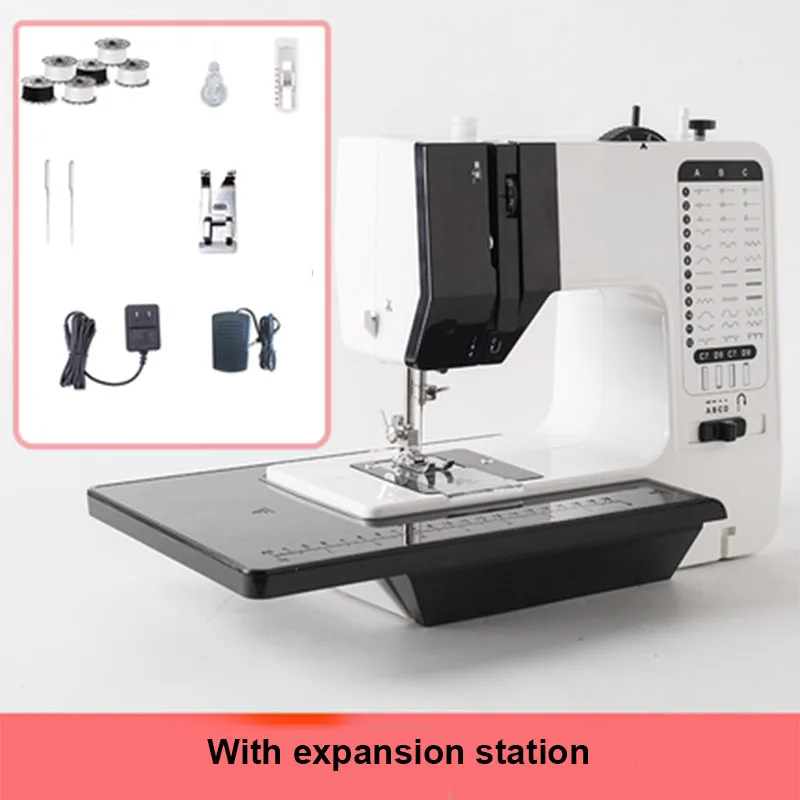 Mini Sewing Machine Portable Handy Mini Replaceable Presser Foot Overlock Knitting DIY Sewing Pedal Table with LED Light