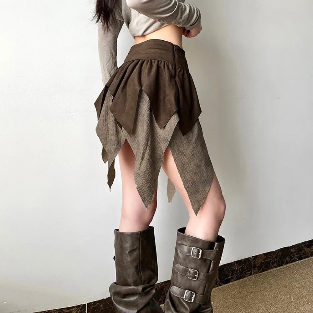 SylCue مثير موضة التنانير الصغيرة امرأة مرونة الخصر غير النظامية المرقعة هيم الساخن الفتيات شارع العليا نمط قيعان الموضة الأنيقة #2