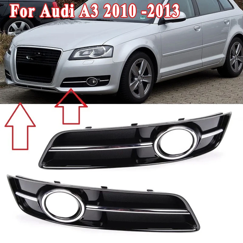 Fog Light Grille Frame Cover Bezel with Chrome Ring for Audi A3 8P 2010-2013 (Not for S-line) 8P0807681J 8P0807682J