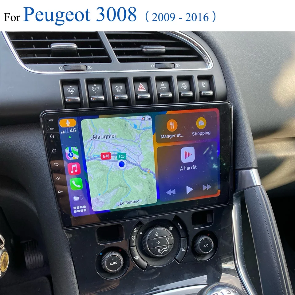 9‘’ QLED Android 14 8G Ram Car GPS Navi Music Video Multimedia Player For Peugeot 3008 2009 - 2016 Auto Stereo Head Unit