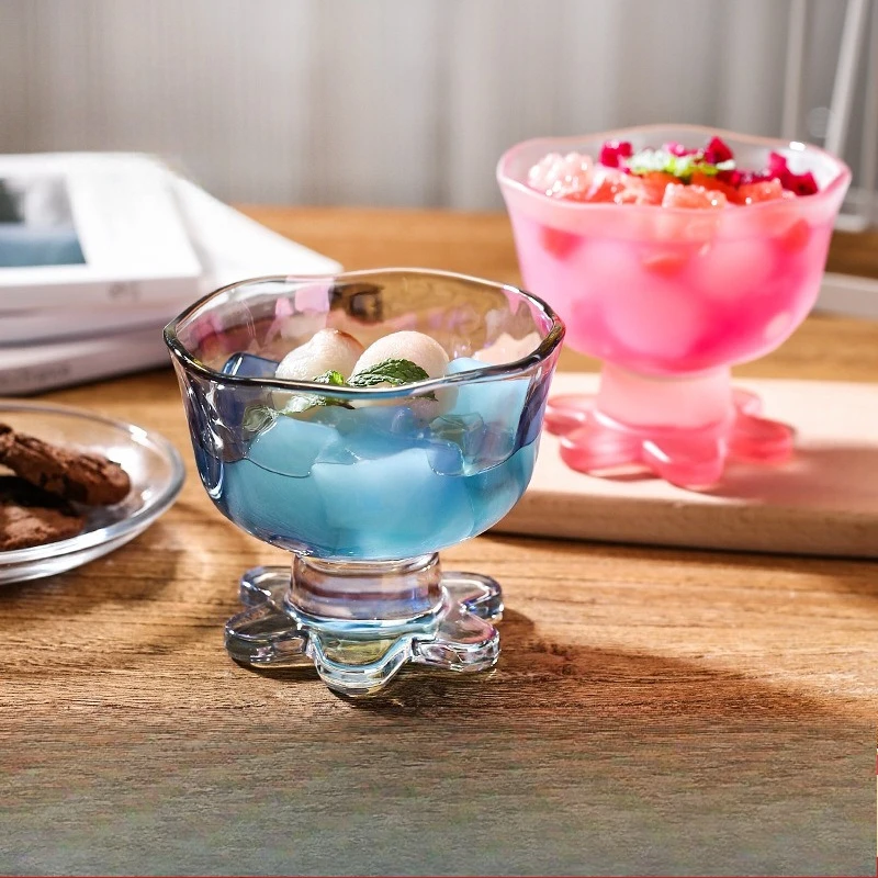 Creative Flower Highball Glass Ice Cream Cup Thickened Frosty Dessert Bowl Yogurt Matte