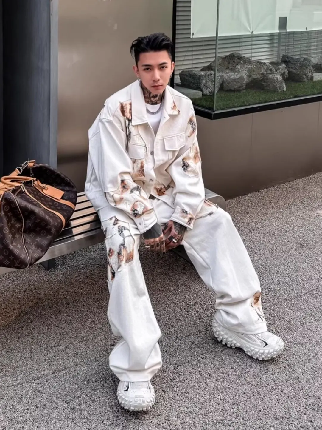 

American Retro Men's Denim Jaet And Pants Set Casual Loose Fit Autumn Faion Ensemble Long Sve Long Pants for Teens