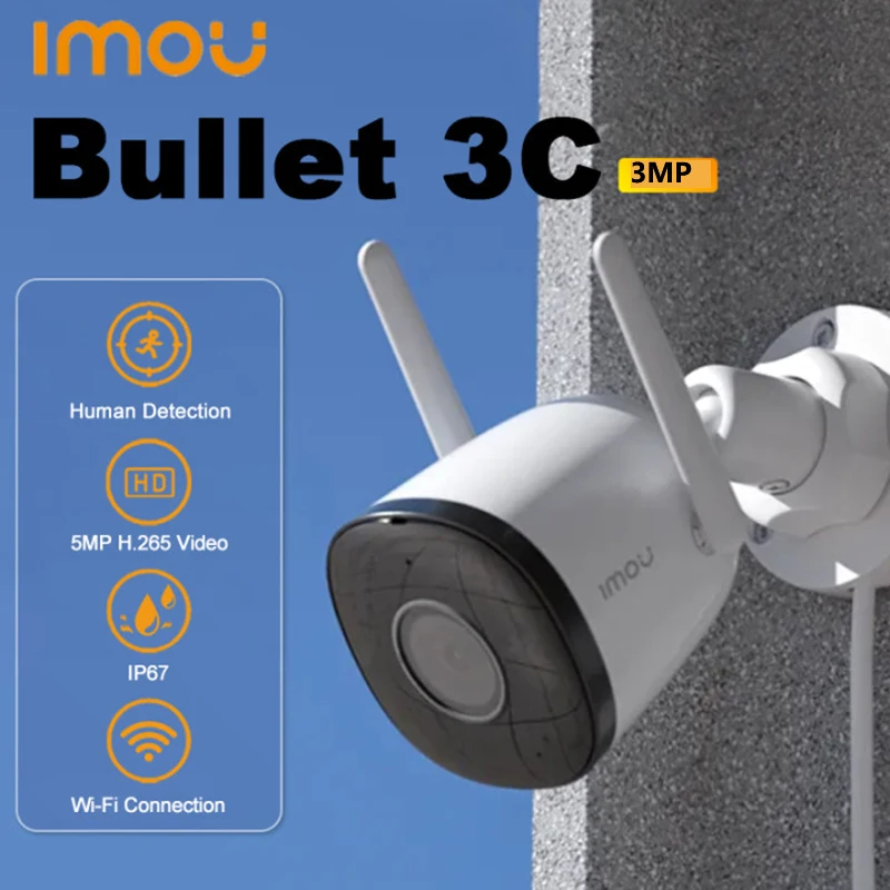 IMOU Bullet 3C 3MP 2. 8MM Wifi IP Camera Automatic Tracking AI Human Detection Surveillance Security Protection Weatherproof