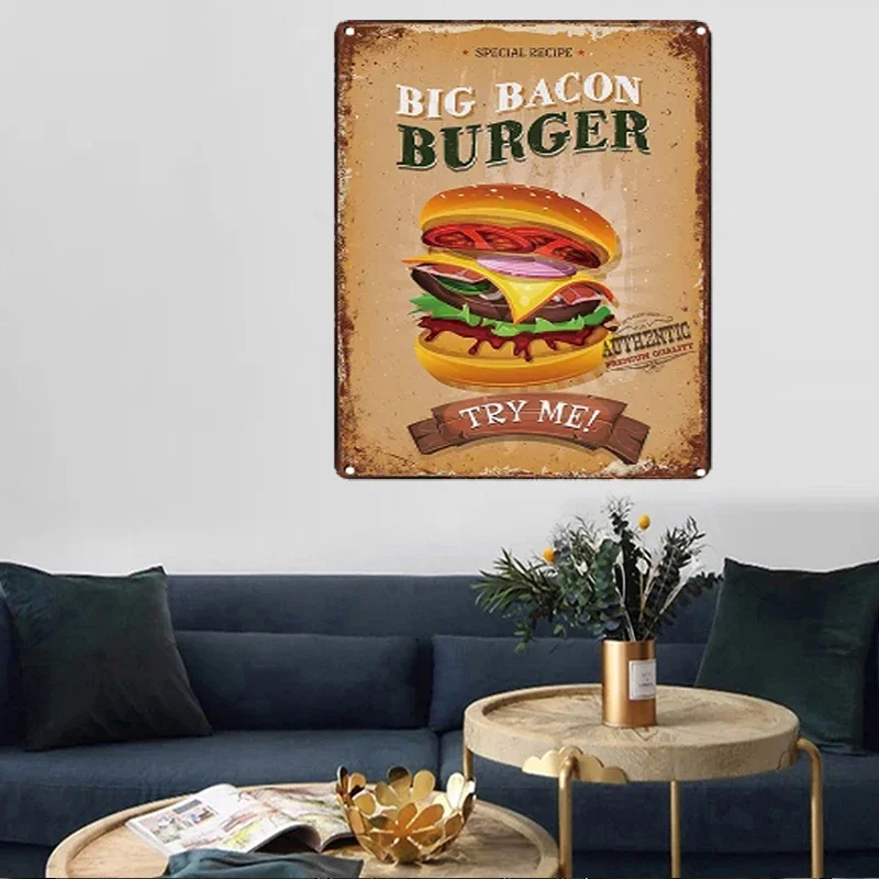 Fast Food Menu Metal Tin Sign Sandwich Ice Cream Burger Restaurant Poster Home Kitchen Iron Plate Mural Cafe Wall Decor Plaque