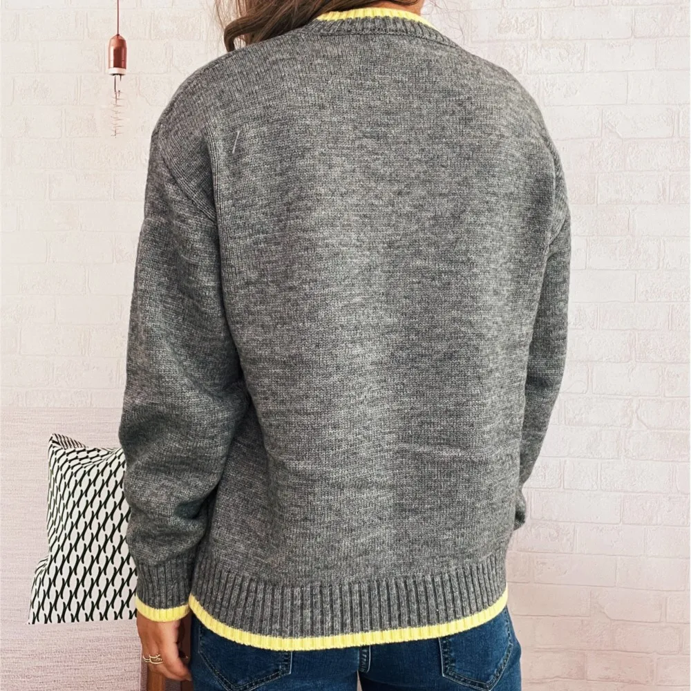 Winter Clothes Woman Sweater Pulls Femmes Contrast Commuting All-match Loose Simple Style Comfortable Trendy Knitted Pullover