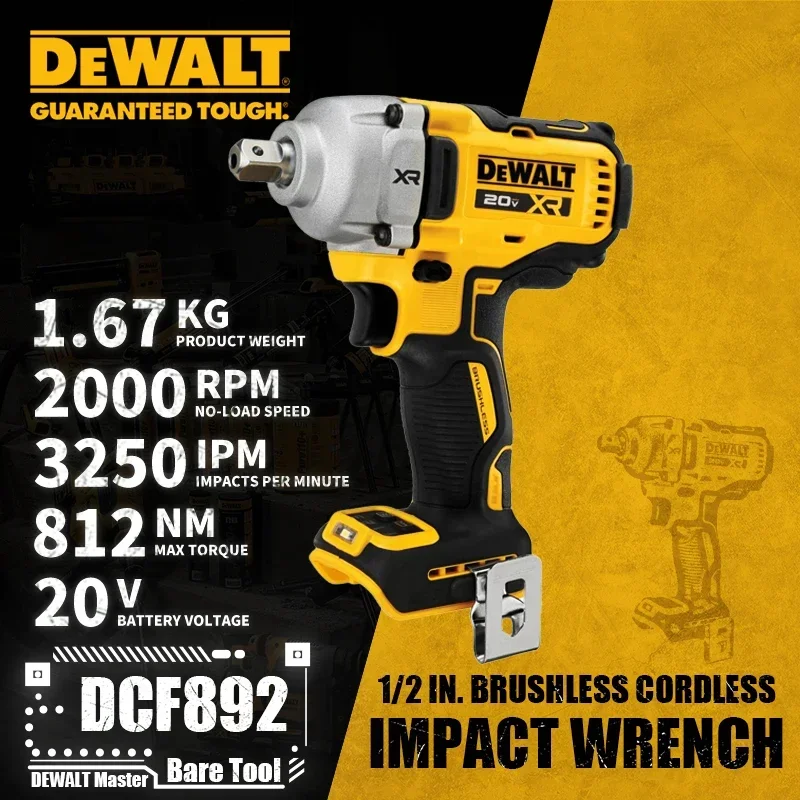 DEWALT DCF892 1/2in Brushless Cordless Mid-Range Impact Wrench with Detent Pin Anvil 20V Lithium Power Tools Bare Tool