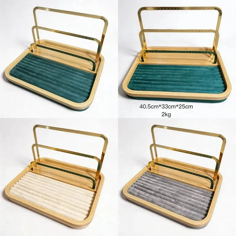 for Taiyi jewelry display tray, high-end velvet bamboo three-layer metal bracket, earrings and rings mixed jewelry display