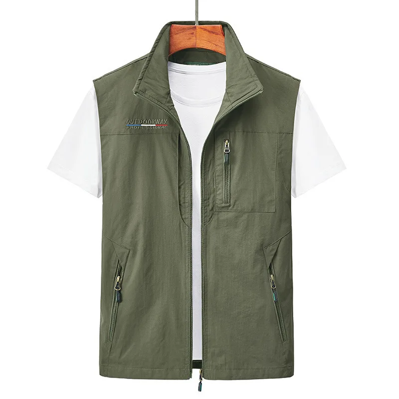 Vest Men Spring Autumn Multi-Pocket Cargo Vests Zip Cardigan Outdoor Casual Fishing Photography Quick-drying Waistcoat Big Size