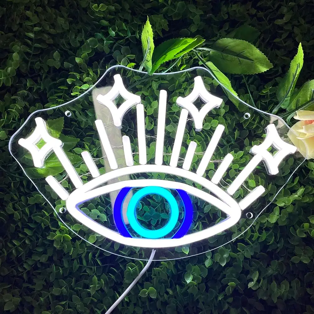 Blue White Eye with Stars LED Neon Sign for Home Decor Bar Party Bedroom Wall Art Symbolizing Protection and Fashion Gift