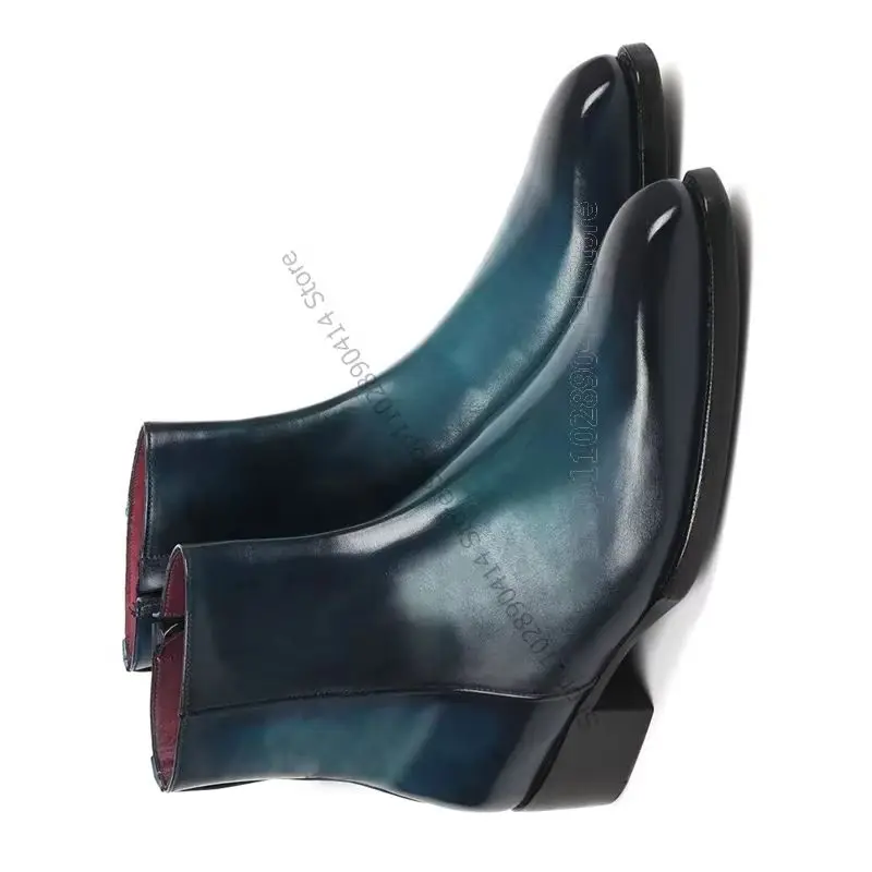

Mixed Gradient Color Sewing Design Men Boots Fashion Side Zipper Men Shoes Luxury Handmade Party Banquet Office Men Dress Shoes