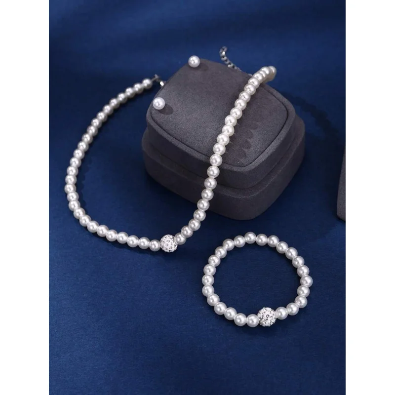 4pc Faux Pearl Beaded Jewelry Set, Elegant Gift for Parties