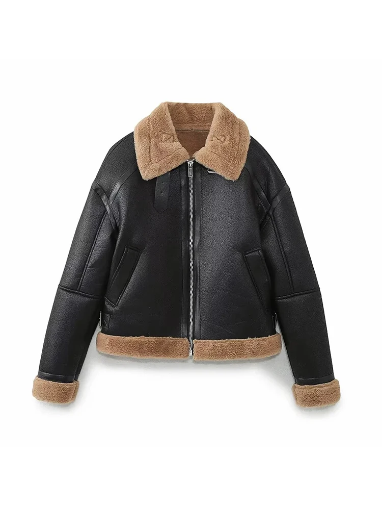 

Женская новинка осени, цельная флисовая двусторонняя короткая куртка с откидным воротником и длинными рукавами, пальто