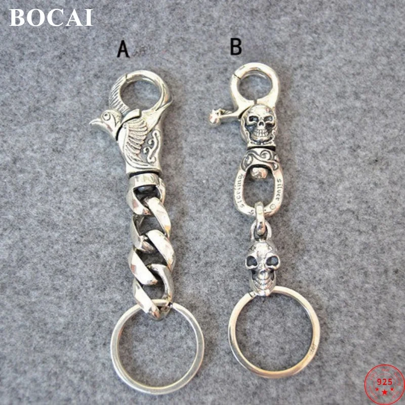 BOCAI S925 Sterling Silver Pendants for Men Women New Fashion Vajra Pestle Six Syllable Mantra Key Chains Jewelry Wholesale