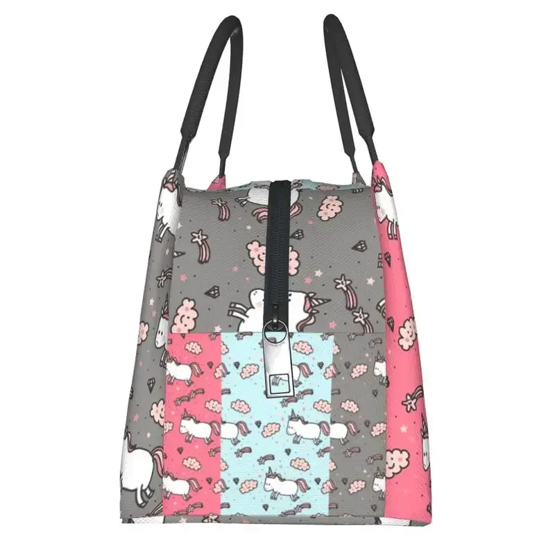 Doodle Unicorns Pattern Insulated Lunch Tote Bag for Women Resuable Thermal Cooler Bento Box Hospital Office image 4