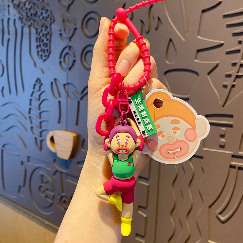 Creative Aspiring Funny Gymnastic Girl Doll Keychain Pendant Cartoon diy Big Mouth Curling Iron Female Keyring Bag Charm Gift