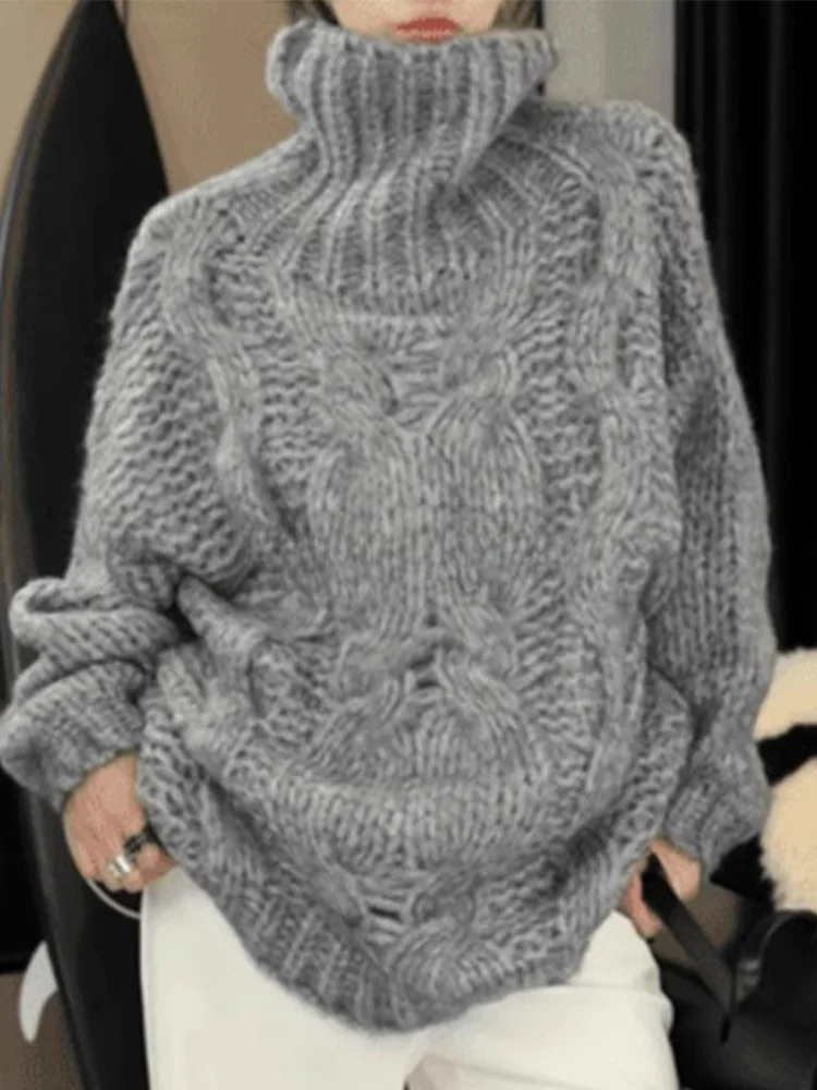 

ROUJE KEFSS High-Neck Knitted Sweater Women's Loose Fit Autumn Winter Lazy Style Large Size Inner Wear Long Sleeve Top