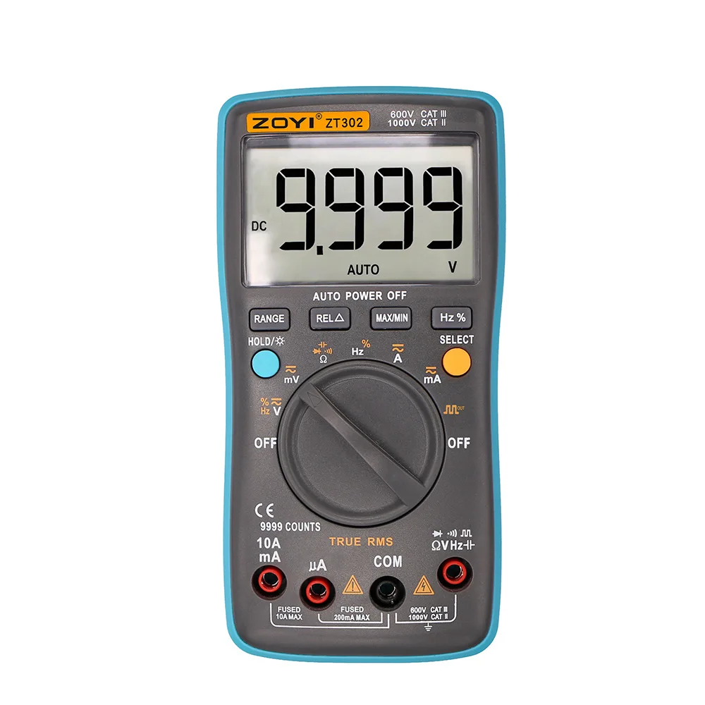 Digital ZOYI ZT303  ZT302 True-RMS DC/DA Voltmeter Ammeter Multimetro DMM Resistance Ohm Cap Hz Temp Tester 9999 Counts