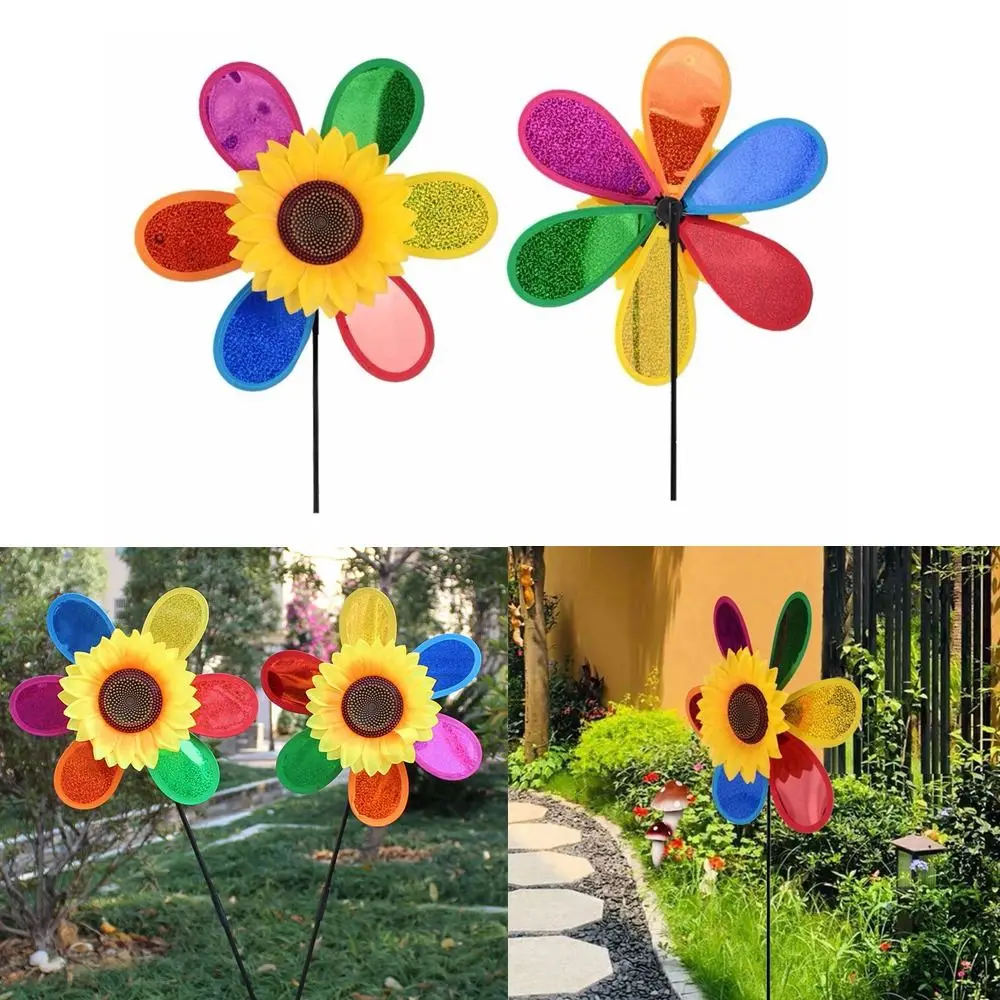 Flower Sunflower Windmill Creative Beautiful Plastic Wind Spinner Sequin Kids Toy Garden Yard Outdoor Tent Balcony Decor