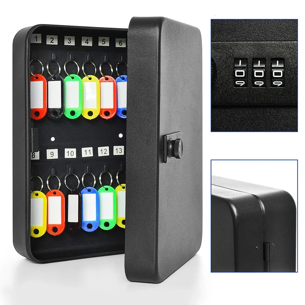 Combination Key Cabinet 20 Key Hook Locking Key Organizer Case with Key/Code Lock Storage Lock Box Wall Mounted Key Security Box