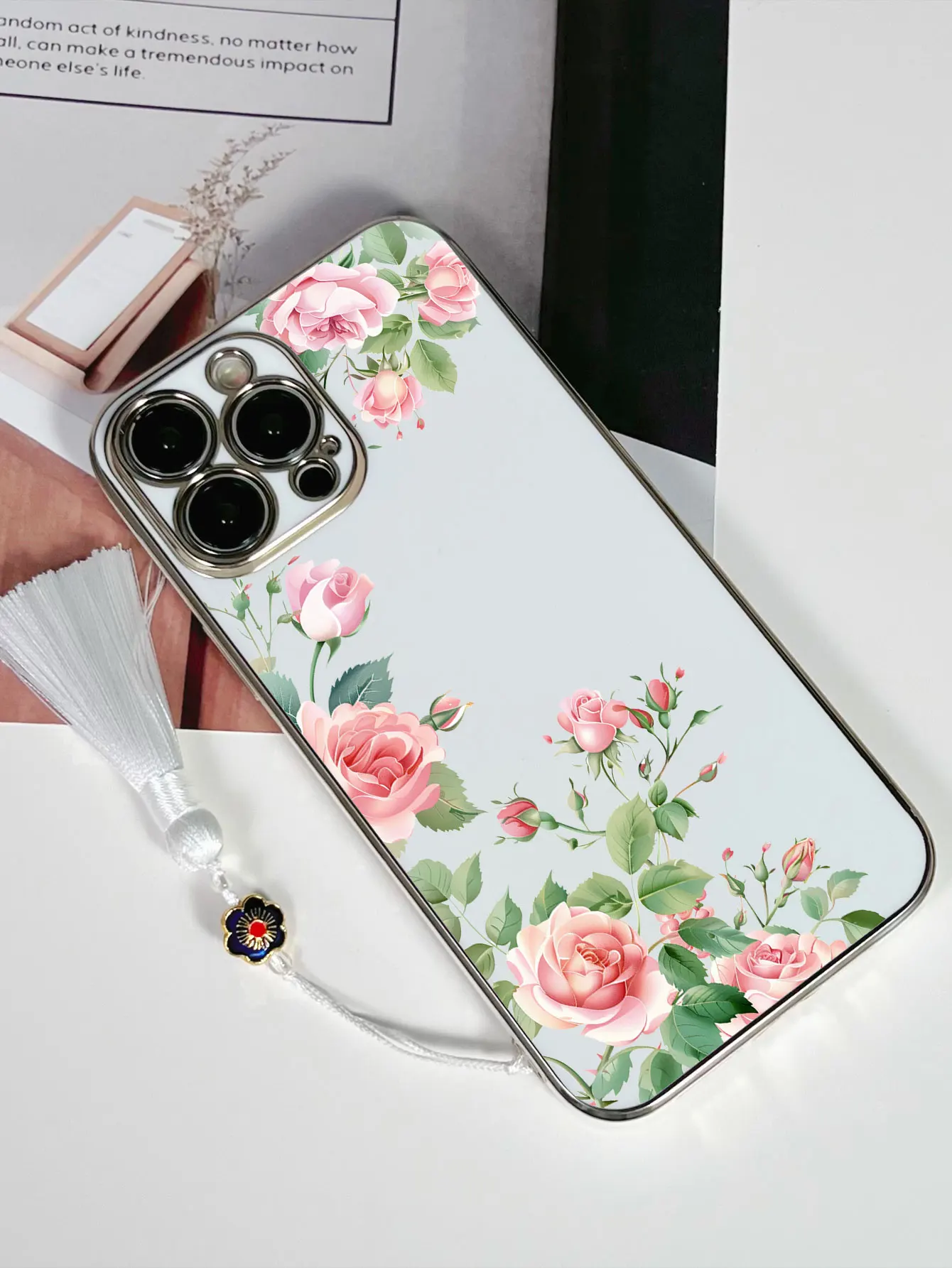 Luxo chapeamento flor padrão design borla cordão caso de telefone para iphone 17 16 15 14 plus 13 12 11 pro max capa traseira fundas