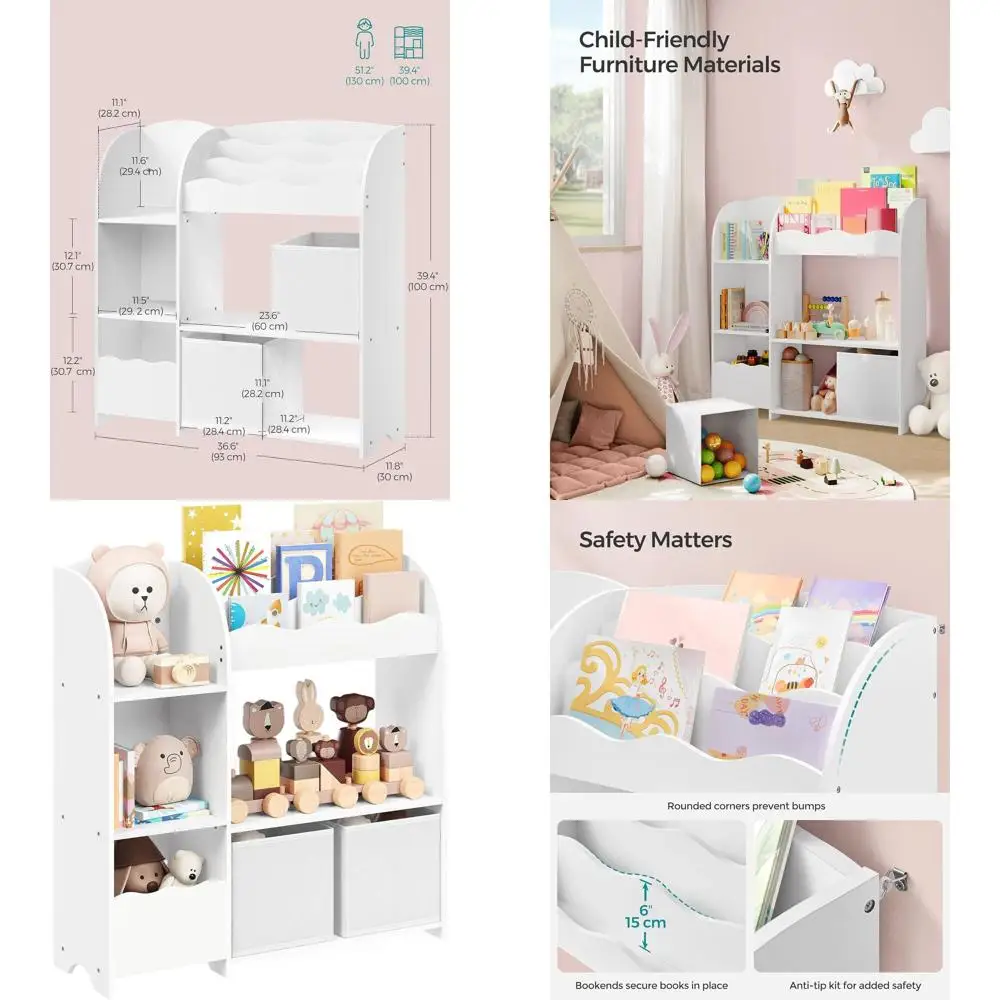

Children's Book and Toy Organizer, Storage Shelf with 2 Bins, Ideal for Playrooms, Living Spaces, Cloud White UGKR042W01