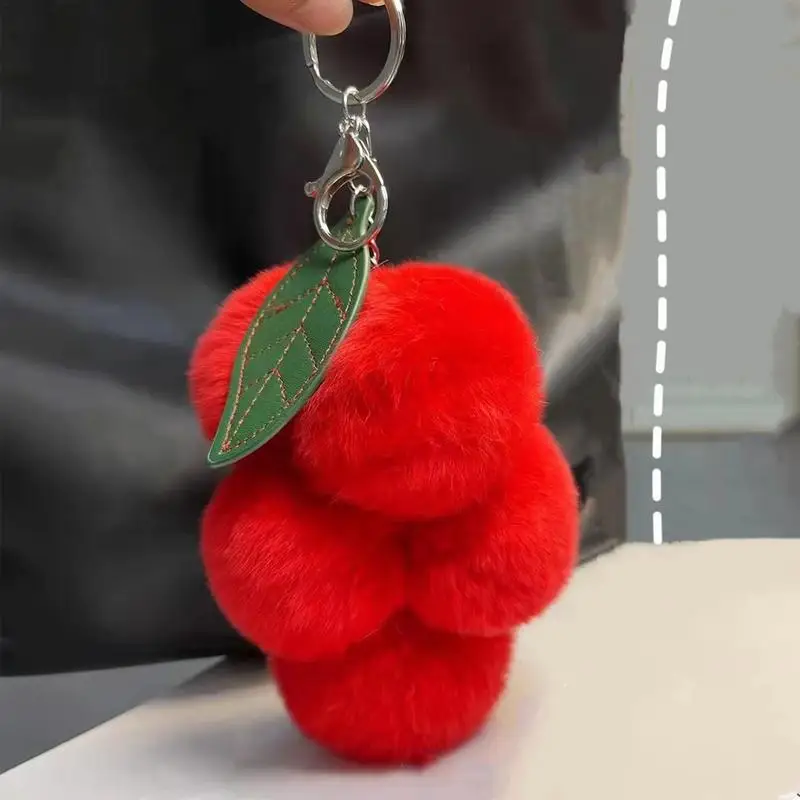 Cute Keychain Plush Cute Grape Plushie Keychain Girl Purse Charm Decor Bag Accessories Fashionable Pom Pom Keychain For Women