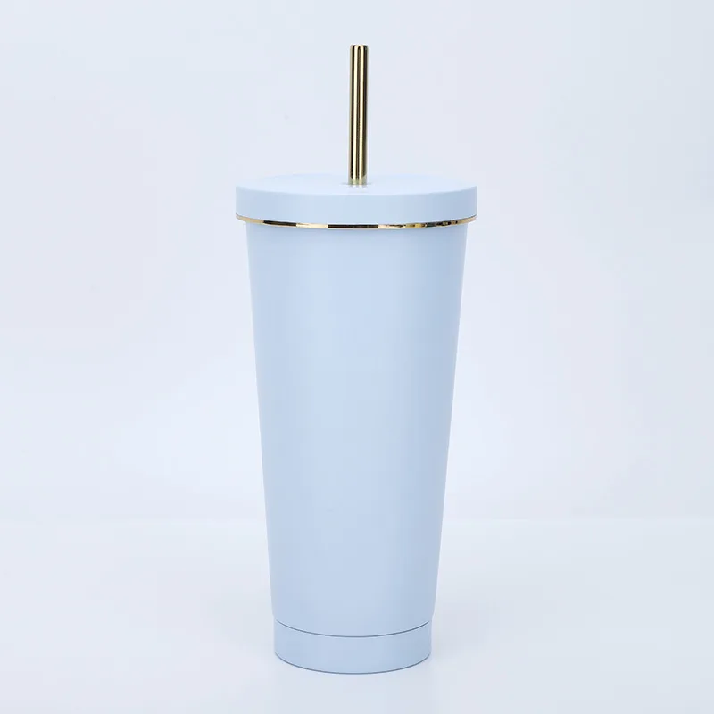 Vacuum Insulated Stainless Steel Coffee Cup with Straw for Car, Large Capacity