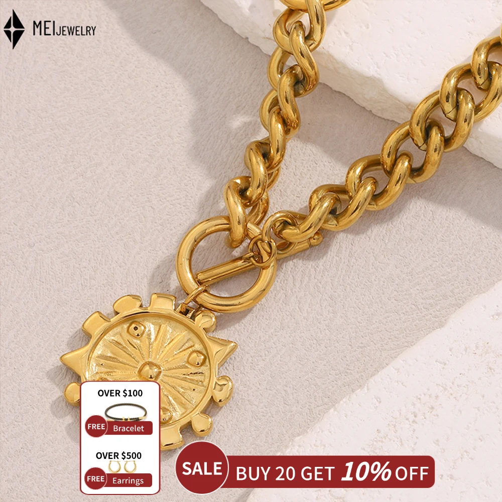 FashionTrendy Personalized Stainless Steel Jewelry Cuban Chain OT Buckle Compass Pendant Necklace