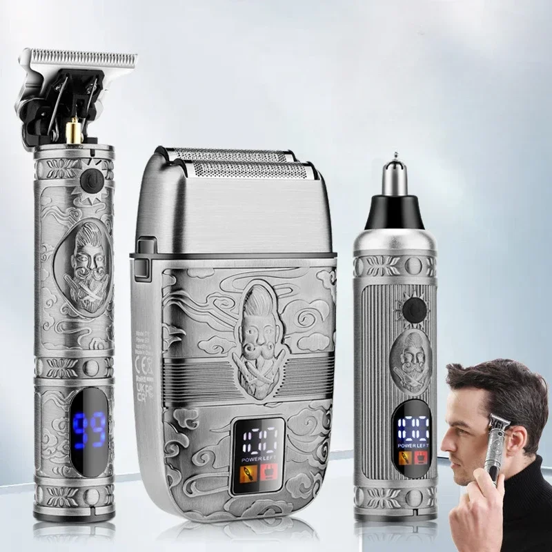 RESUXI 933 New Metal Body LCD Digital Display Electric Hair Trimmer Men's Nose Hair Trimmer Reciprocating Razor Set