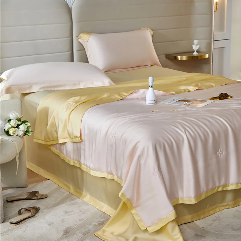 

2024 Long Staple Cotton Solid Color Stitching Four-piece Bedding Household Must Four Season Universal Luxury Bedding Pink Yellow