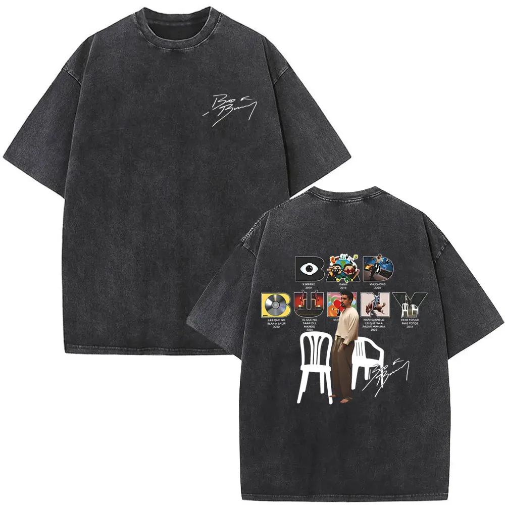 

Rapper Bad Bunny Album Cover Print T-shirt Debi Tirar Mas Fotos DTMF Washed Vintage T-shirts Men Women Fashion Hip Hop T Shirts