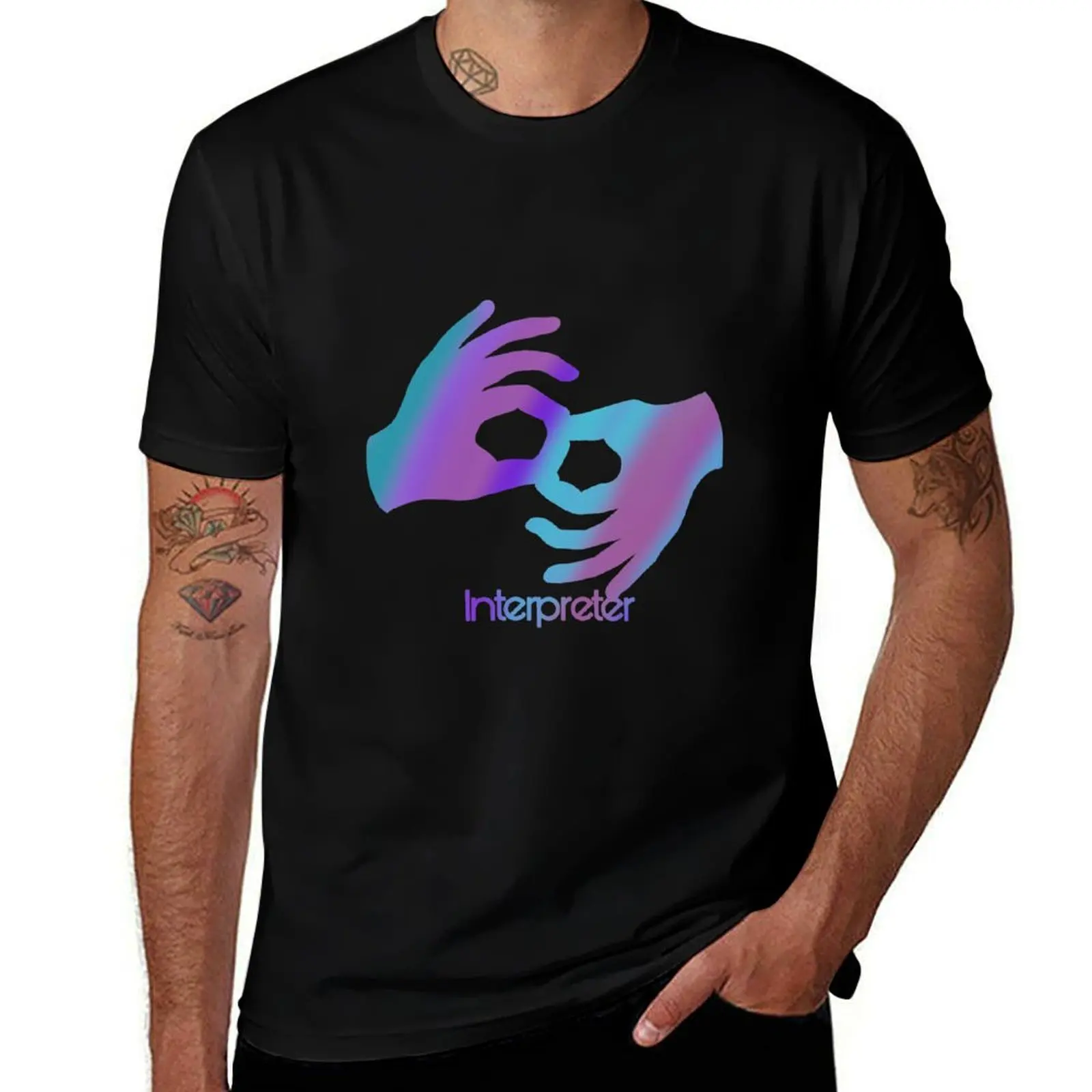 T-shirt multicolore avec inscription ASL pour interprète, T-shirt sportif décontracté à séchage rapide
