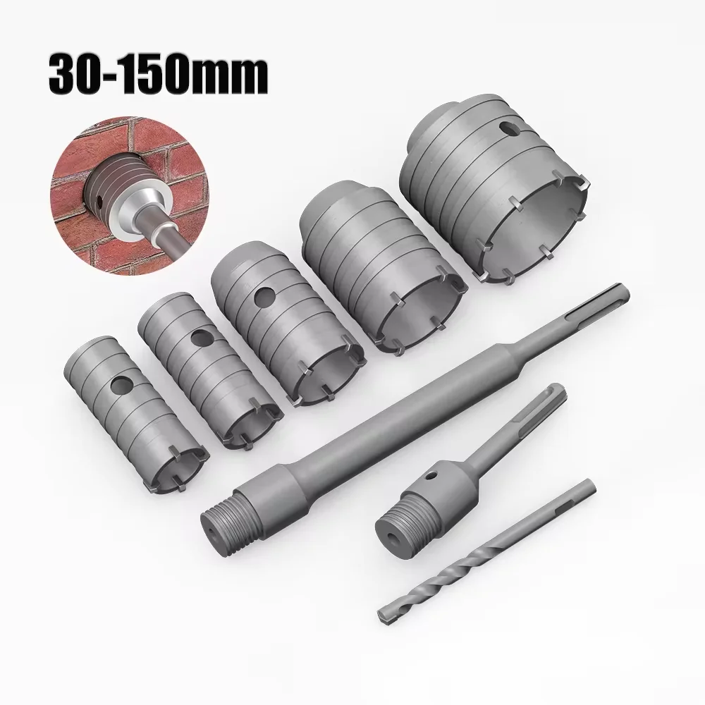 1Pc 30-150mm Drilling crown for Concrete Wall Hole Saw SDS PLUS Hammer Drill Bit set with Round Shaft Cement Stone Cutter Tool