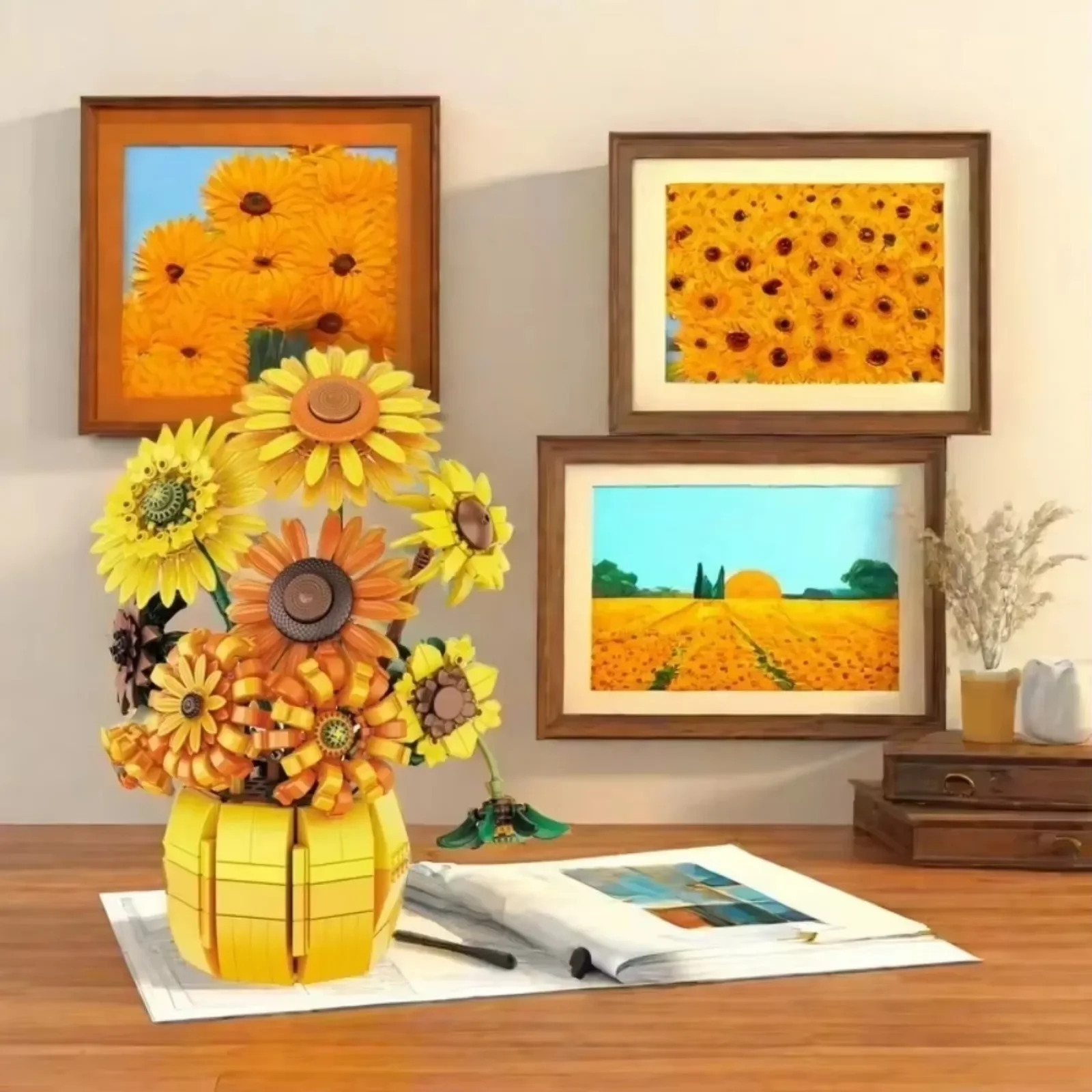 MOLD KING 1009 Uds. Juegos de construcción de flores 11002 girasoles maceta ramo plantas Kits bloques de construcción decoración del hogar/día de la madre