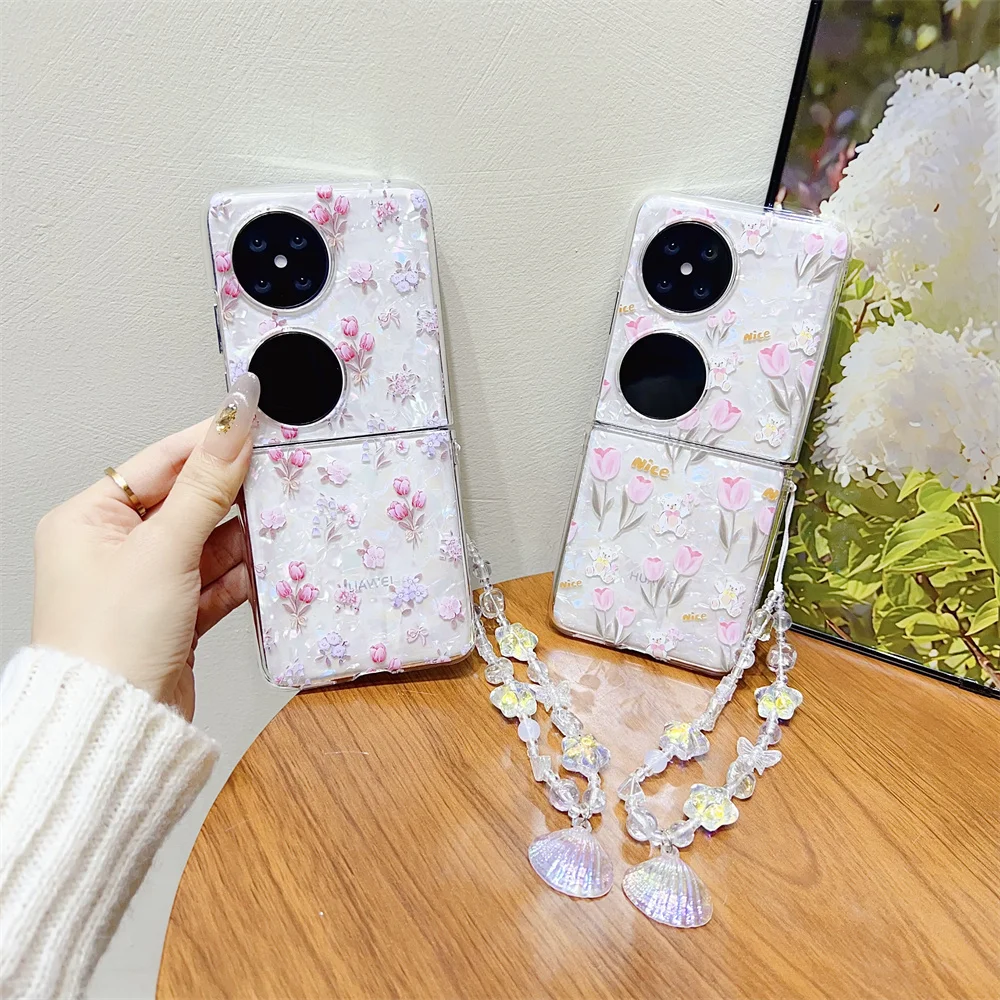 

Colorful Tulip Pattern Phone Case For HuaWei P50 Pocket 2 Flower Bracelet Protective PC Hard Shell Back Cover