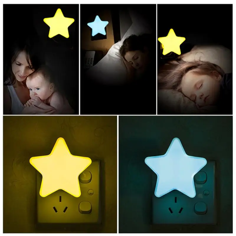 Lampu LED bintang Mini 4 warna, lampu malam Sensor LED kontrol anak-anak kartun lucu lampu tidur kamar anak lampu samping tempat tidur