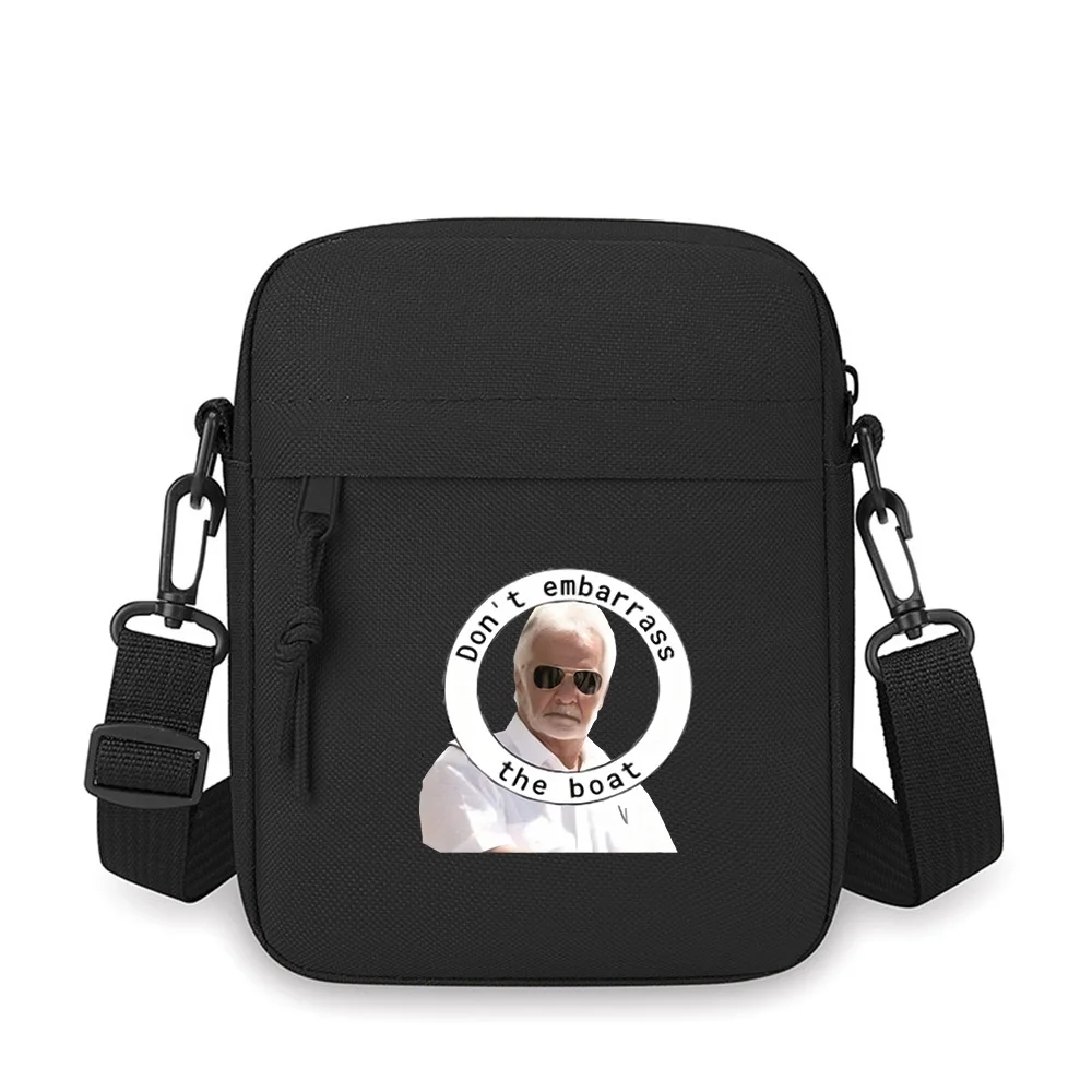 White ring,text,sunglasses,man,boat Men Crossbody Bag Single Shoulder Women Cartoon Anime Film Printing Design Unisex