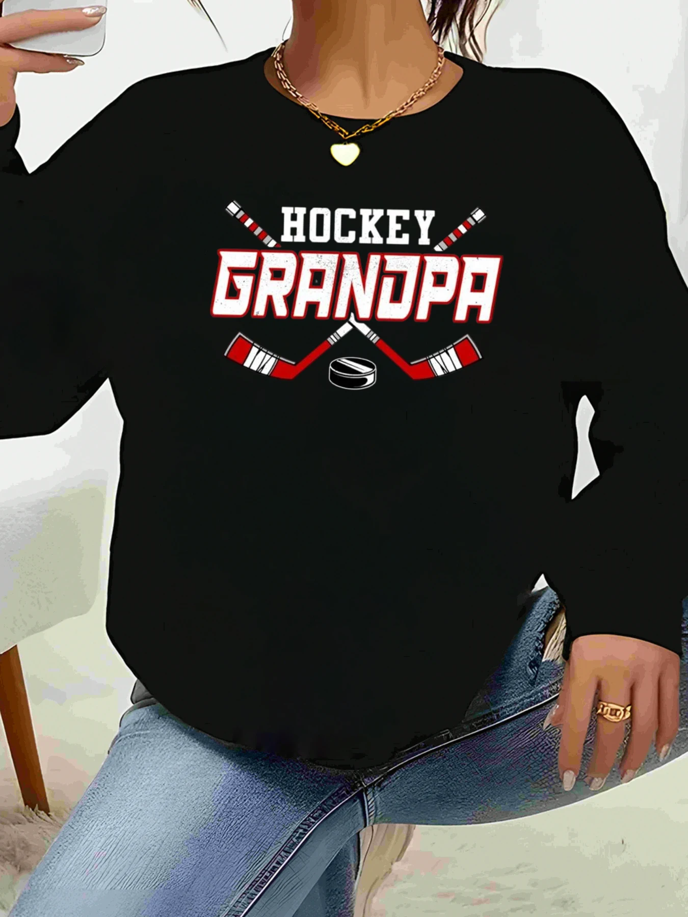 Hockey Grandpa Print Sweatshirt Christmas Casual Wear Men Women Family Gift