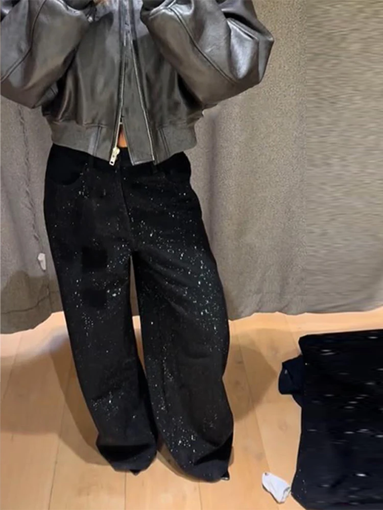 Pantaloni Y2k per donna Abbigliamento da donna economico Jeans Pantaloni a gamba larga con paillettes Hosen Vita alta Abiti da festa scintillanti Abiti quotidiani