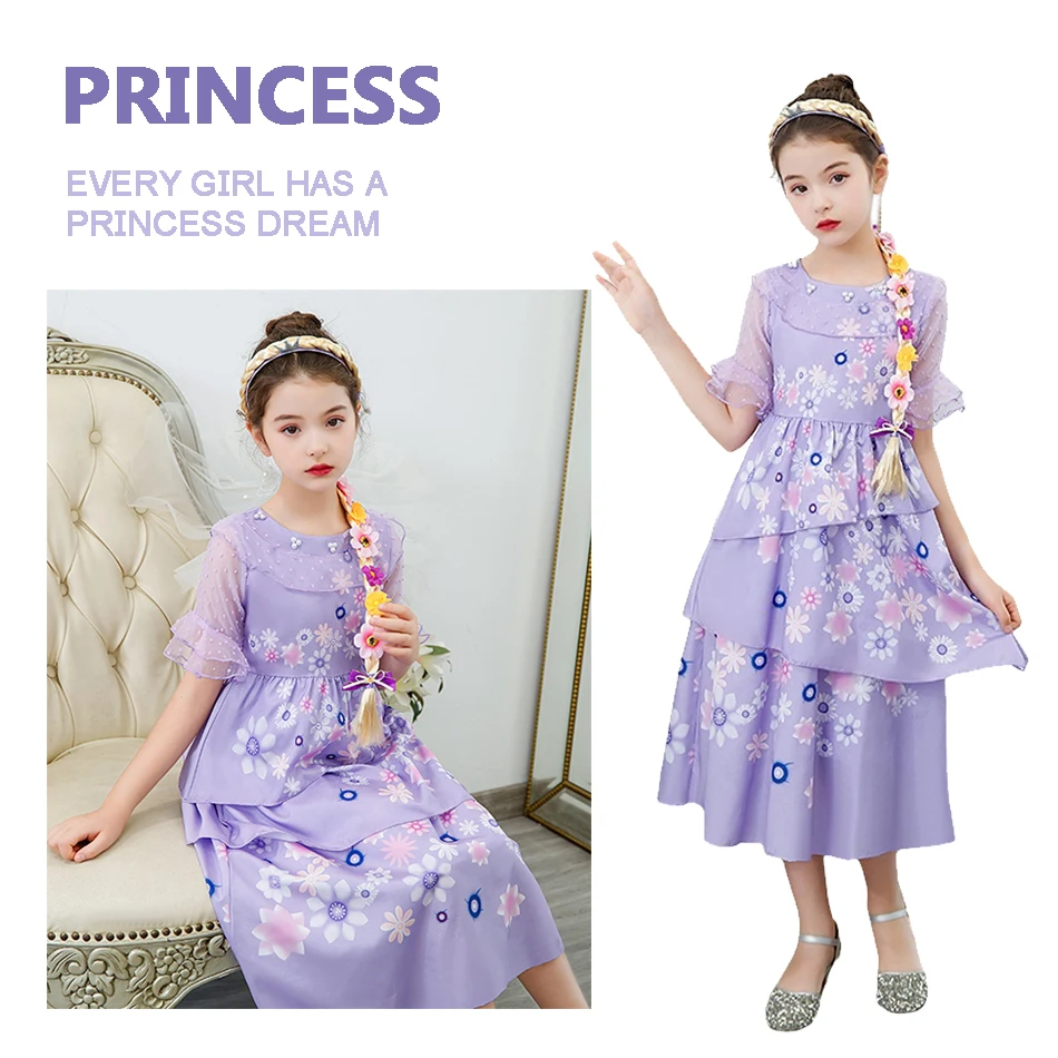 Kids Costume For Girl Isabella Princess Purple Fancy Ruffles Birthday Party Dress Up Gown Festive Dress For Girl Casual Outfit