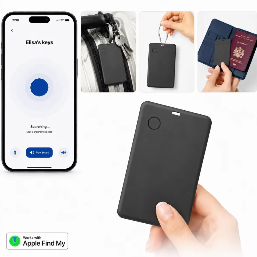Ultra Thin Wallet Tracker Card, Works with Apple Find My , Bluetooth Anti-Lost Item Locator for Luggage Passport Bag